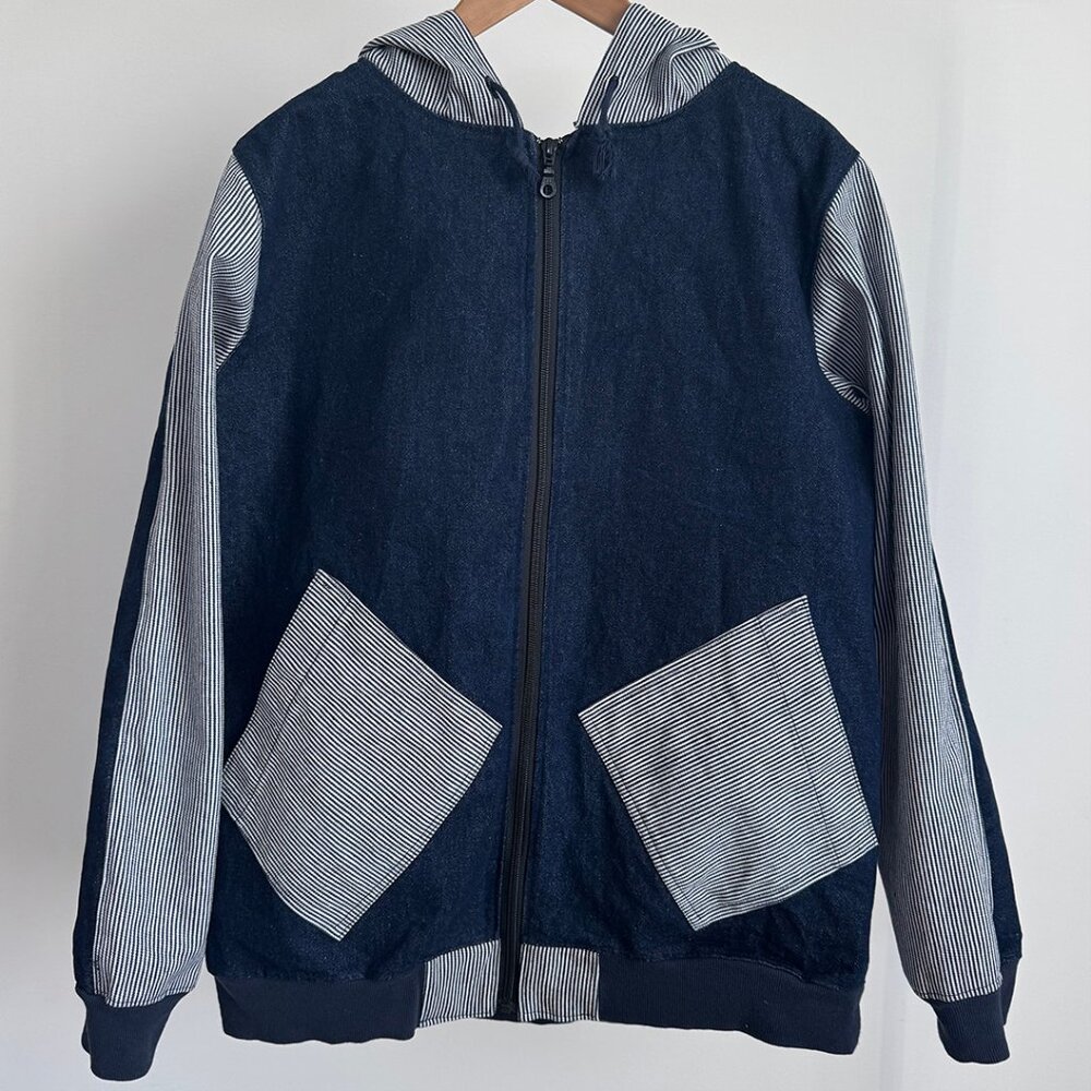 Denim + Hickory Stripe Hoodie Jacket